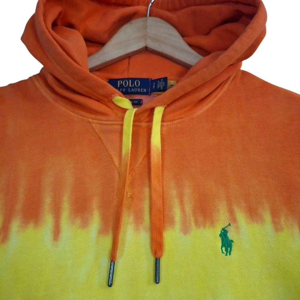 Polo Ralph Lauren Mens Classic Fit Tie Dye Hoodie Orange Yellow Navy Blue Small